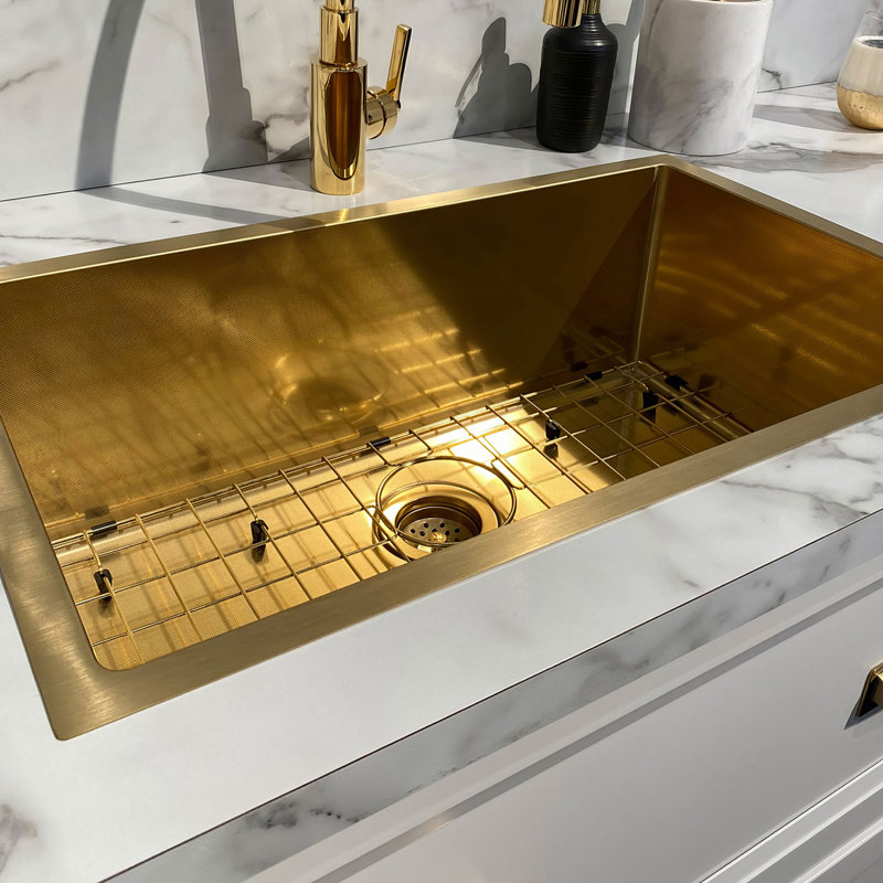 Ensemble d'évier de cuisine encastrable ou simple encastrable en acier inoxydable calibre 16 Whitehaus, Laiton