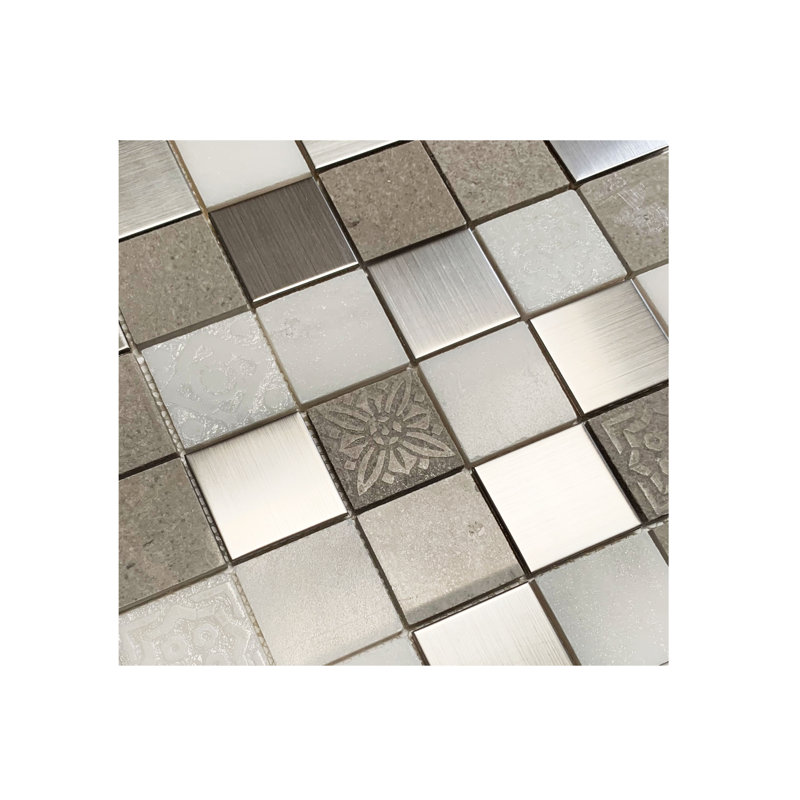 2" x 2" Limestone/Metal/Glass Grid Mosaic Wall Tile