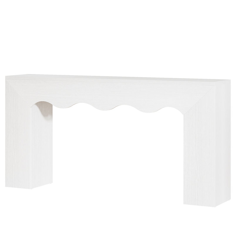 Console blanche de 160 cm avec rebord ondulé, table d'entrée et table basse en bois