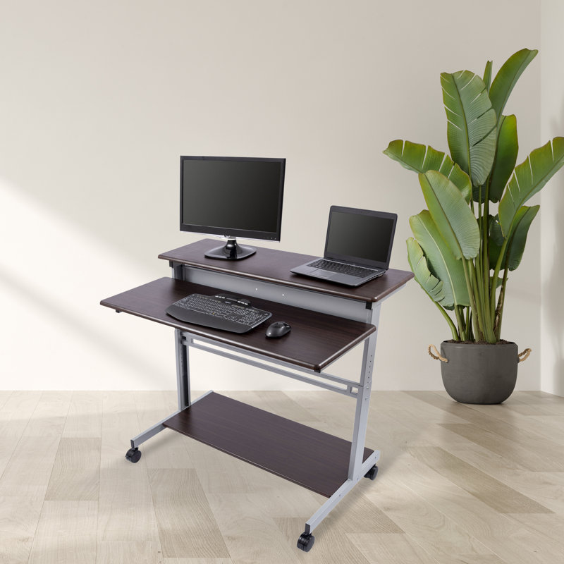 Adjustable Metal Base Standing Desk, Dark Walnut/Silver, 46.1" H x 47.25" W x 28.8" D