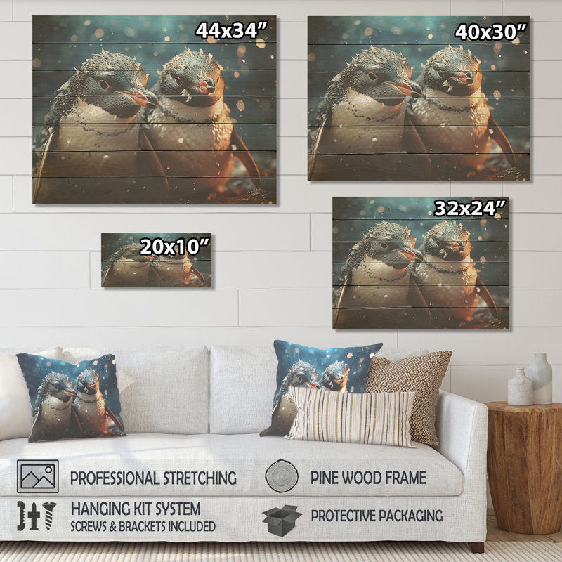 Manchot festif - impression de pingouin sur bois, H 10 po x l 20 po x P 0,78 po