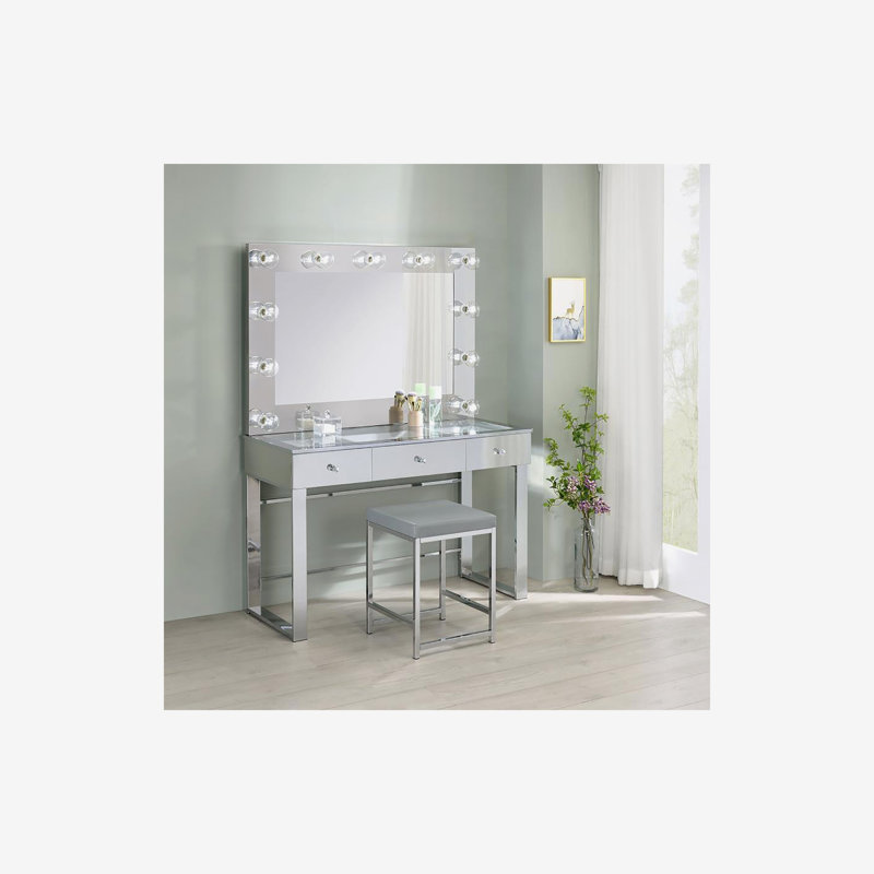 Tabouret de coiffeuse carré gris clair