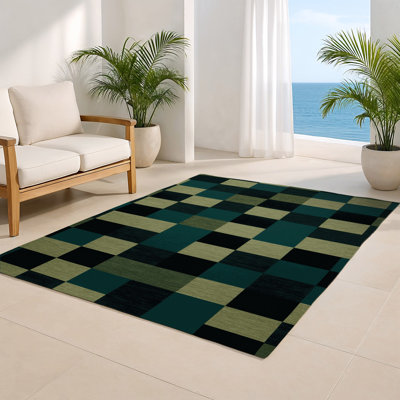 Checkered Green Indoor and Outdoor Area Rug