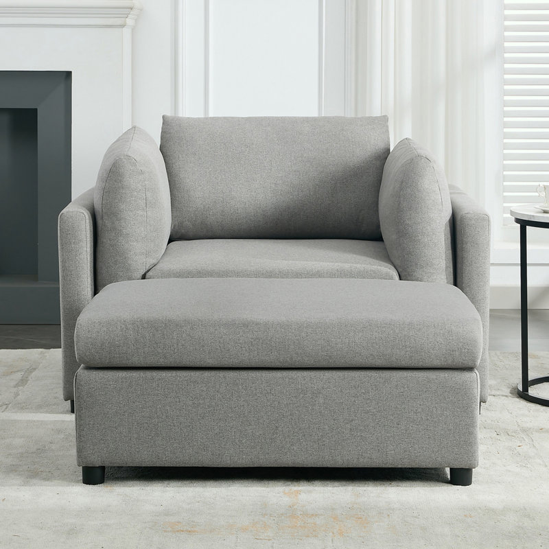 Fauteuil surdimensionné avec repose-pieds et tabouret, Gris clair