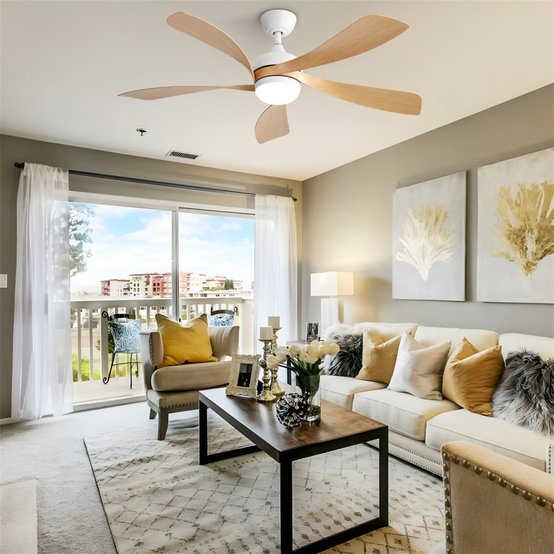 Ventilateur de plafond moderne de 52 pouces avec 3 lumières à DEL à intensité variable et 5 moteurs ABS réversibles