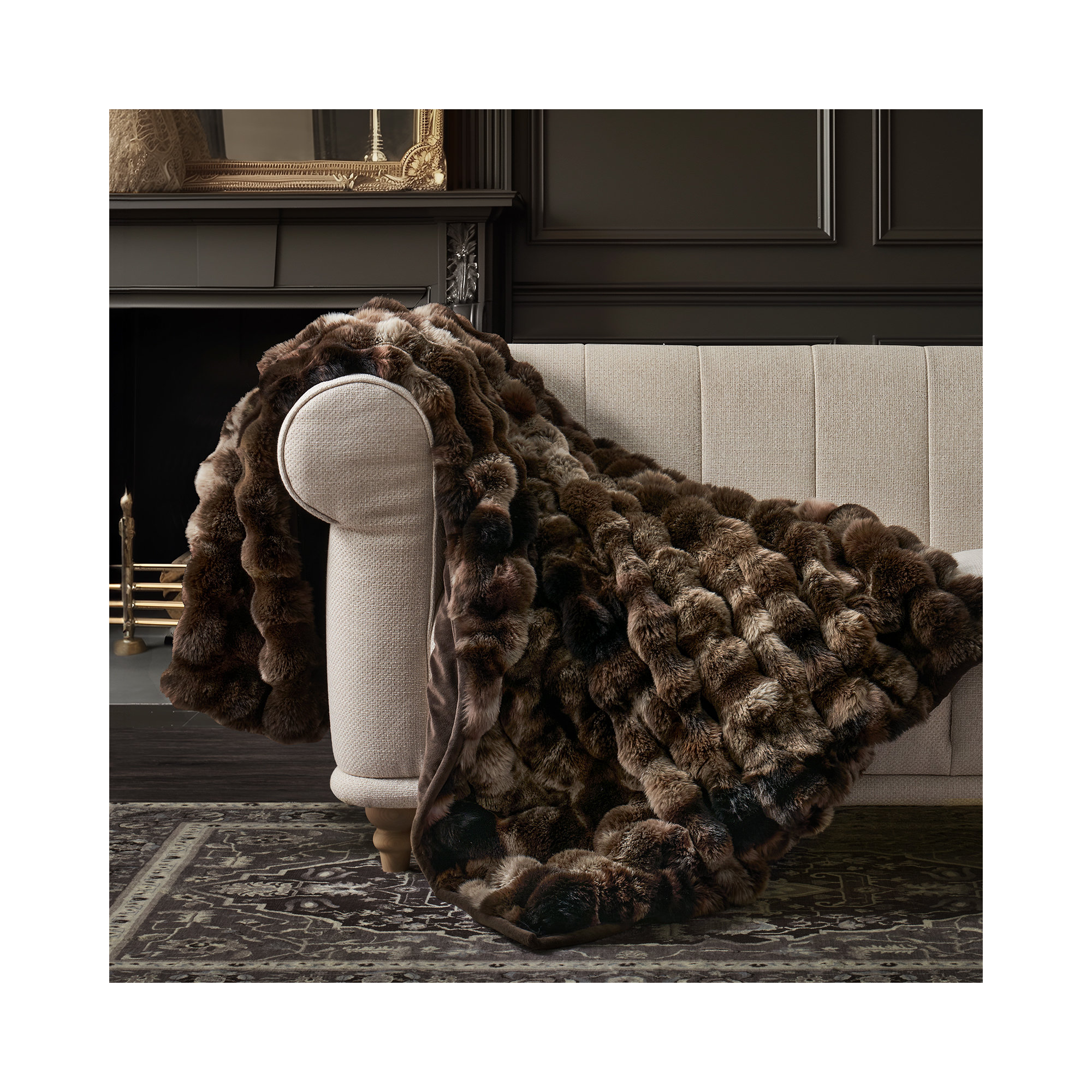 Ridgeline Faux Fur Throw Blanket, Mocha Brown Ombre, 80" L x 60" W