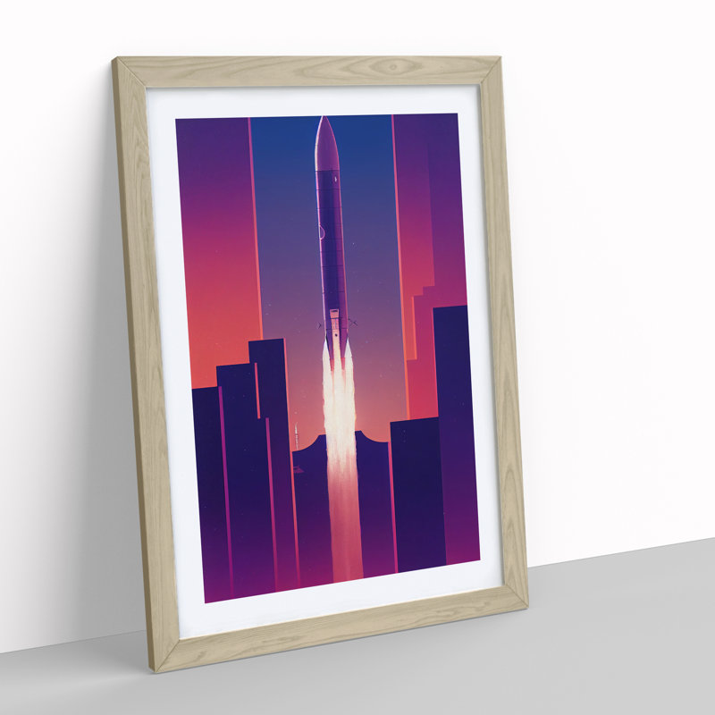 Spaceship No.3 - Single Picture Frame Print, 46cm H x 34cm W x 2cm D, Oak