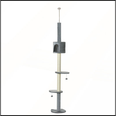 Adjustable Floor-to-Ceiling 4-Tier Cat Tree with Scratching Posts and Hanging Toys