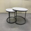 Ensemble de 2 tables basses gigognes 27,6 po, table ronde ronde à motif en marbre de bois avec structure en métal robuste, tables d'appoint de table de bout pour le salon, la chambre et le balcon-2018059466