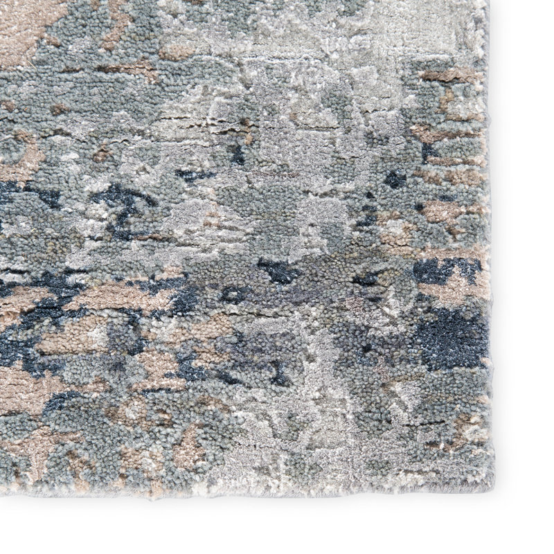 Tapis gris / bleu marine noué à la main Noaim, Rectangle 9 pi x 12 pi