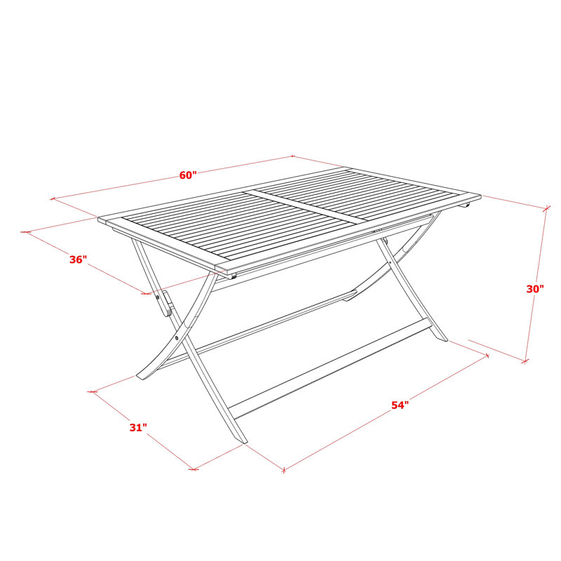 Patio Garden Table Set Includes a Rectangle Acacia Table and Folding Chairs, 7 Pieces: Table, 6 Chairs