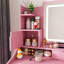 Miroir de coiffeuse 3 couleurs à DEL avec tabouret, coiffeuse rose pour la chambre à coucher, 2 tiroirs et 5 armoires de rangement (4 ouvertes + 1 cachée), éclairage réglable (rose)-129380410
