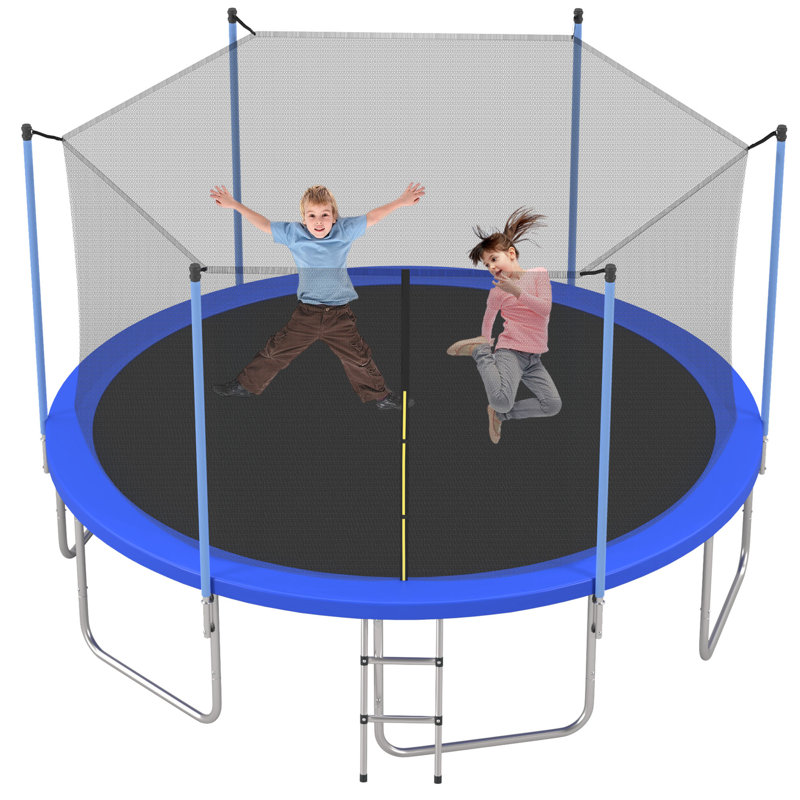 14FT Trampoline For Kids With Safety Inner Enclosure Net, Easy Assembly Round Outdoor Recreational Trampoline High Stability
