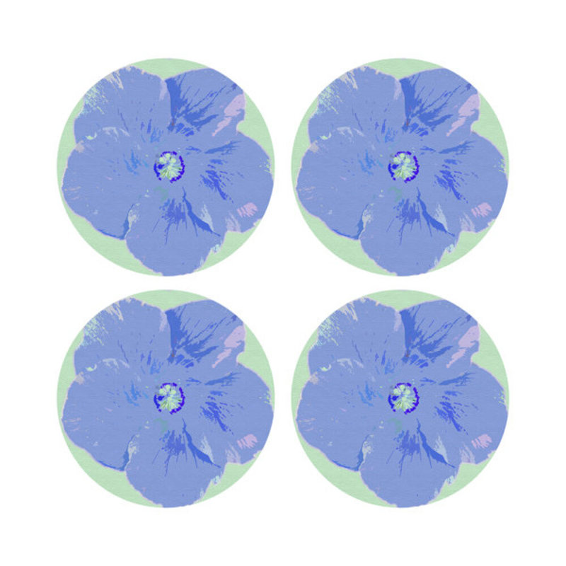 Hibiscus Orchid Vegan Leather Round Coasters, Clematis