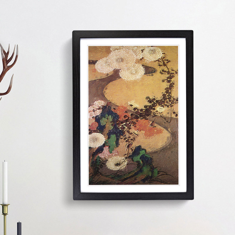 Chrysanthemums and Birds by Ito Jakuchu - Picture Frame Painting Print, 65cm H x 48cm W x 2cm D, Black Framed