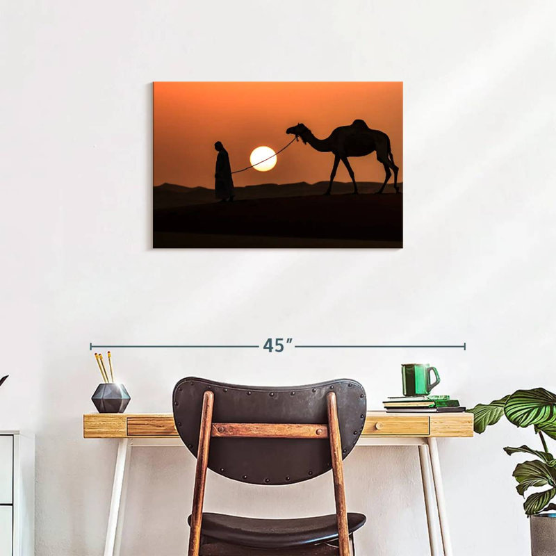 Silhouette d'homme et de chameau, H 20 po x l 30 po