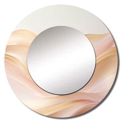 Rusne Gold And Pink Soft Wave Fusion I - Abstract Shapes Mirror, Beige Round Unique Wall Mirror, Printed Metal Art