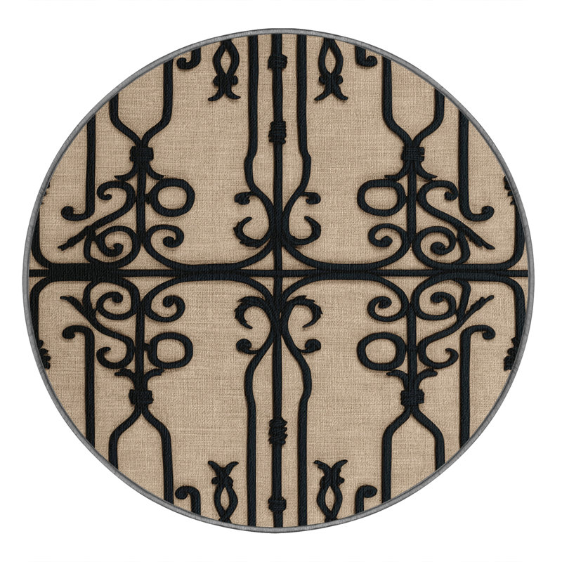 Washable Wrought Iron Farm Area Rug, Round 5'