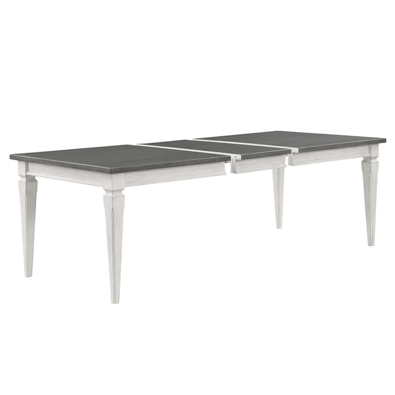 90" Katia Rectangular Dining Table w/Leaf, Rustic Grey & Weathered White Finish