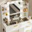 Table de coiffeuse avec miroir DEL, station de charge, 5 tiroirs et tabouret-694184647