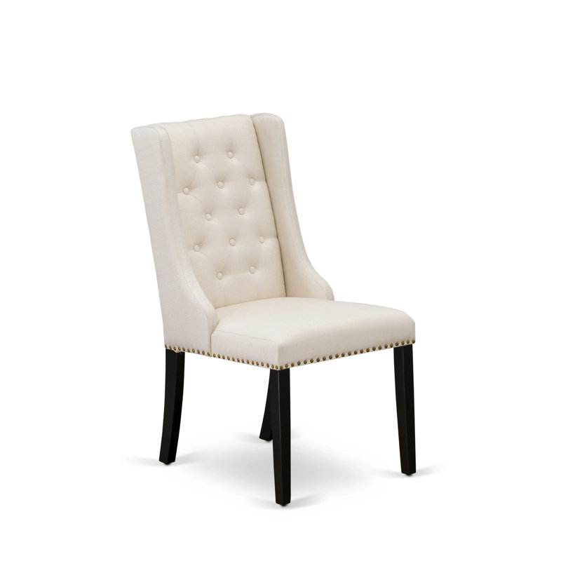5-Piece Modern Dining Table Set Contains a Wood Dining Table and 4 Cream Linen Fabric Dining Room Chairs with Button Tufted Back - Black Finish