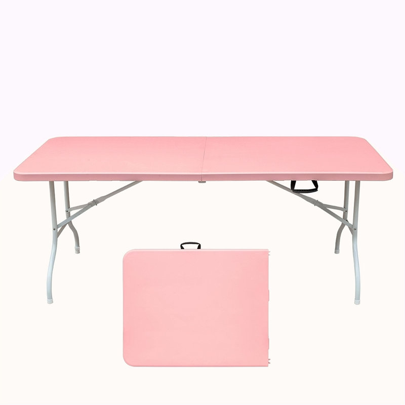 Table pliante rose de 6 pi, table en plastique portative pour le camping, les pique-niques, les fêtes, table pliable à haute charge
