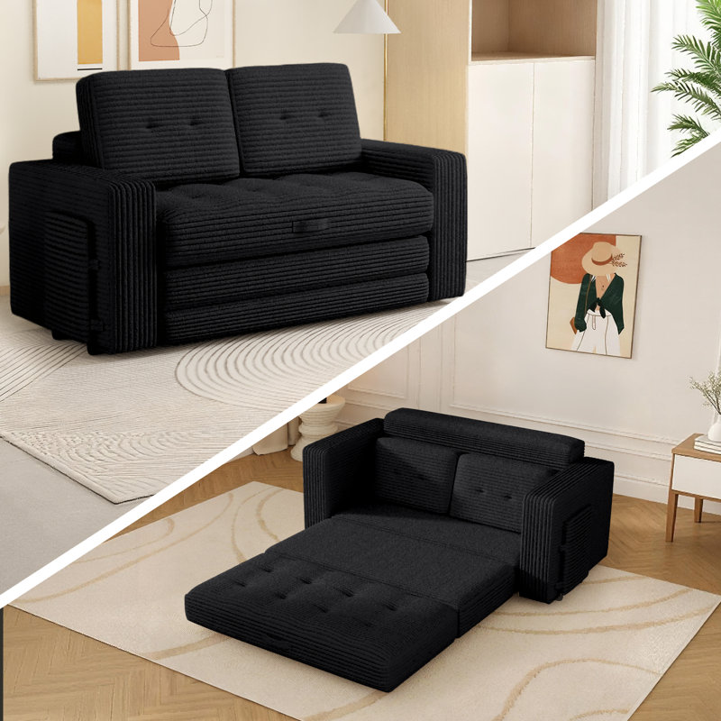 Boneless Pull Out Loveseat Boneless Couch,Sleeper Sofa, Folding Couch Bed with Pillow for Living Room Bedroom, Black, Black