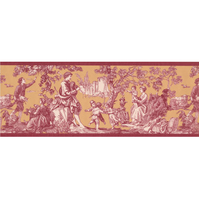 Bordure de papier peint Susann Village Family Kids jouant des moutons coq rétro moutarde L 15 pi x l 9,5 po