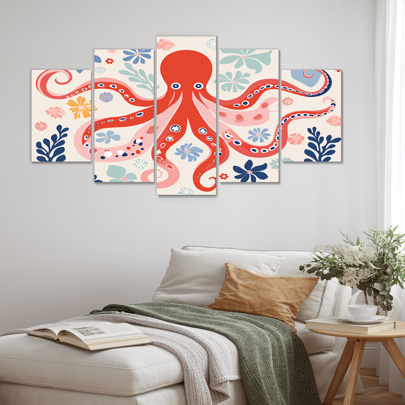 «Riordan - Octopus Animal Wall Art for Living Room», 5 pièces, 32" H x 60" W