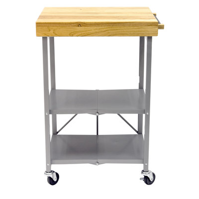 Foldaway Rolling Kitchen Cart Solid Wood Top