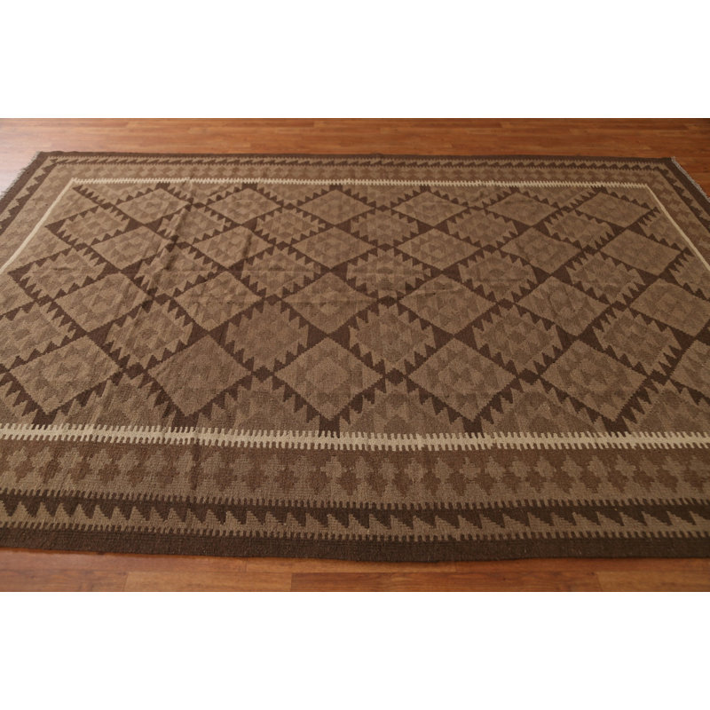Brown Kilim Wool Area Rug 7x10