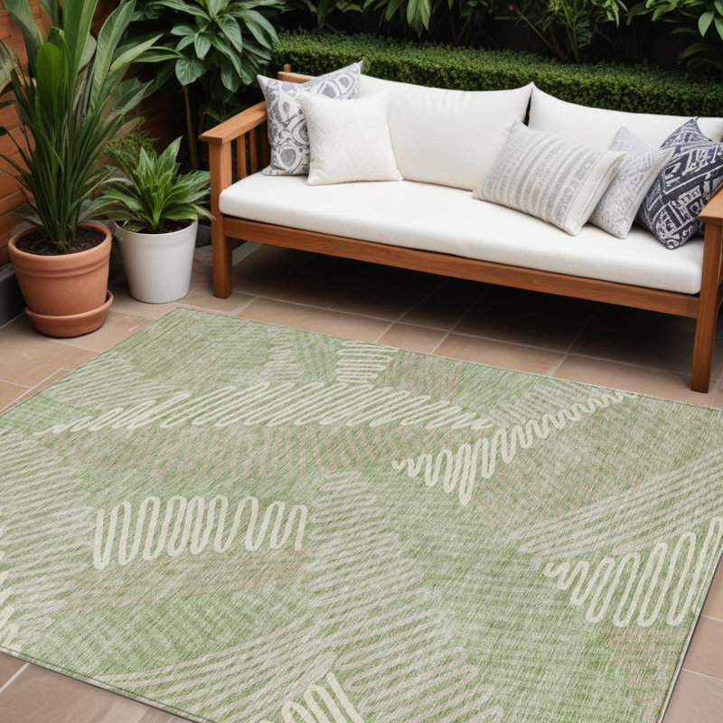 Tapis intérieur lavable floral 9 pi x 12 pi vert artichaut brun et ivoire