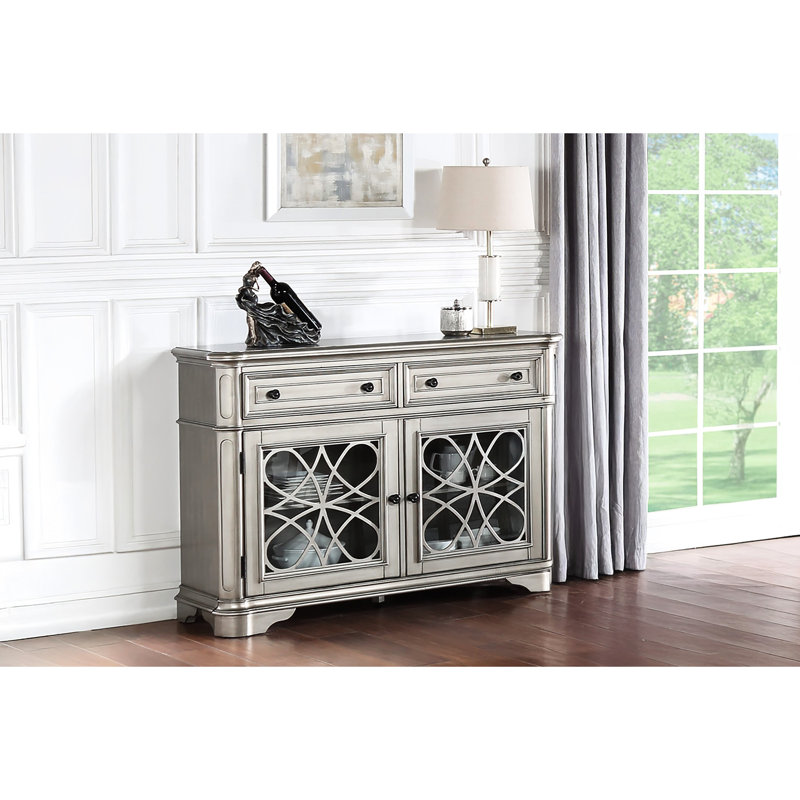 Armoire décorative, armoire de rangement en bois avec tiroirs, Argent argent