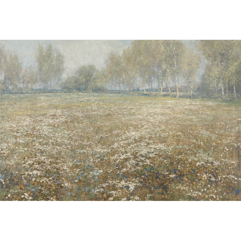 Champ de fleurs par lettres et lignes, Cadre flottant érable, H 32 po x l 48 po, Pas de tapis