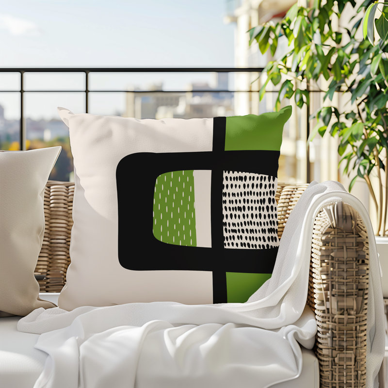 Coussin carré intérieur / extérieur pia, H 17 po x l 17 po, Chartreuse/Black/Off-White