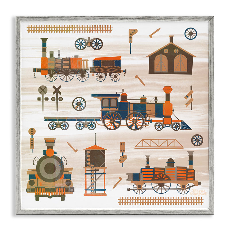 «Totally Trains Rustic», estampe numérique par Carrie Cantwell, H 24 po x l 24 po, Estampe numérique Farmhouse