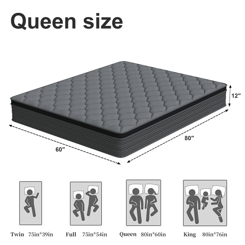 12" Cooling Gel Memory Foam Hybrid Mattress in a Box with CertiPUR-US, Queen, 12"
