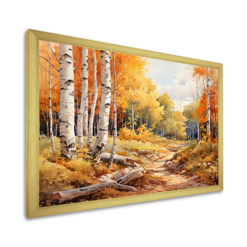 Birch Woods Gilded Pathway II - Imprimé, H 12 po x l 20 po x P 1 po, Encadrement doré