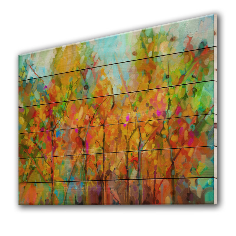 Paysage lumineux et coloré sur un ciel bleu - reproduction d'art sur bois sans cadre, H 36 po x l 46 po x P 1,5 po