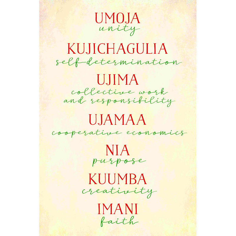 Principles of Kwanzaa List - peinture sur toile tendue, H 18 po x l 12 po