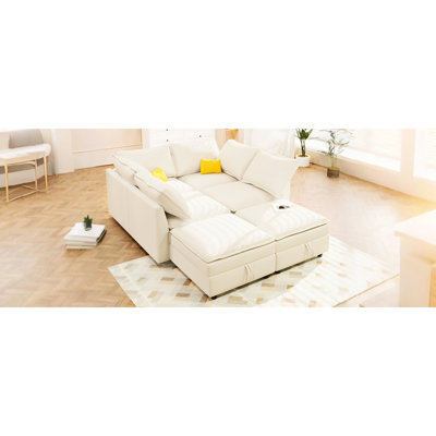 Stylish Modular Bed With Ample Storage - Beige, 6 Seats, 19.7'' Seat Height Beige , Versatile Seating