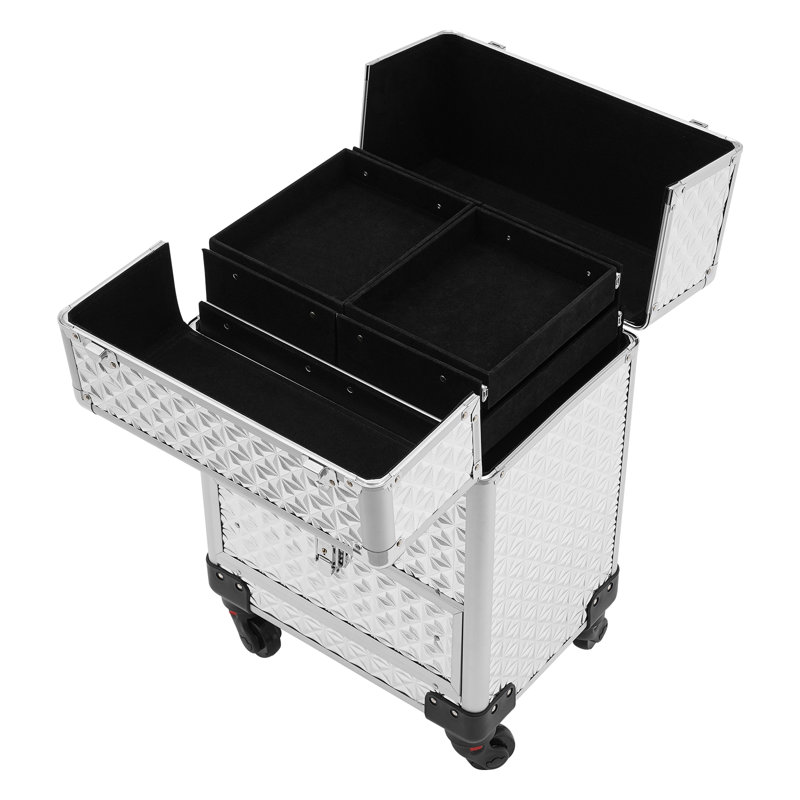 Coffret de maquillage à roulettes 13,4 po Luida, Argent argent