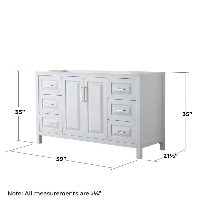 Base de meuble-lavabo de salle de bain simple 59" seulement Daria, Blanc / or