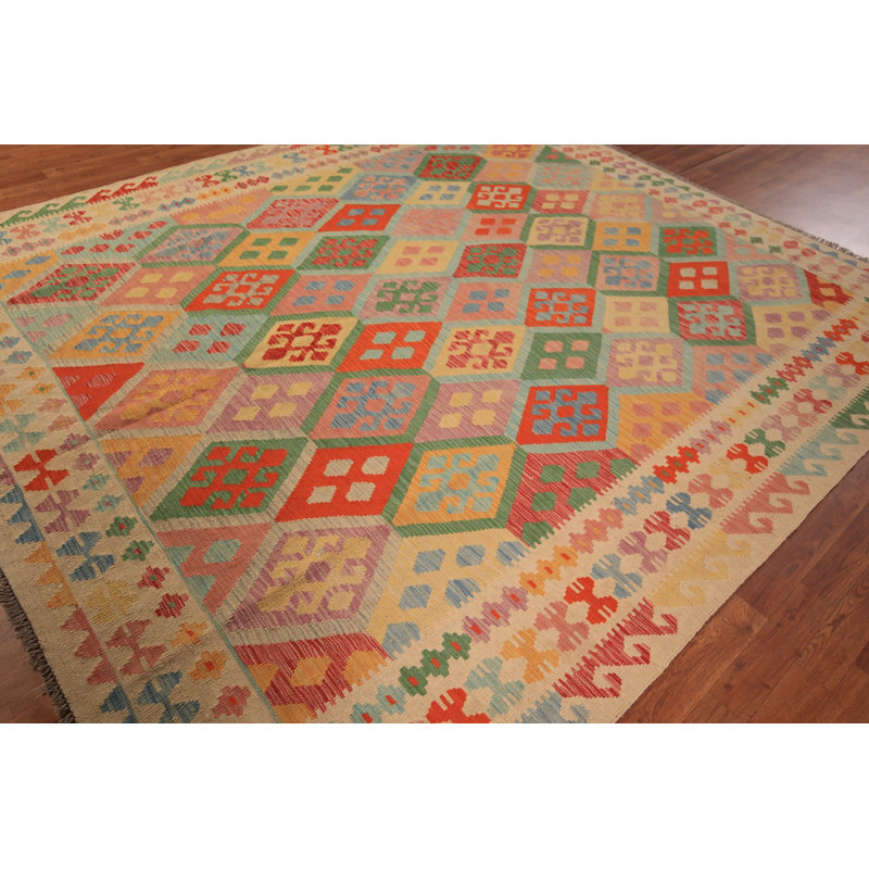 Tapis oriental à motif géométrique Kilim All-Over 8 x 10