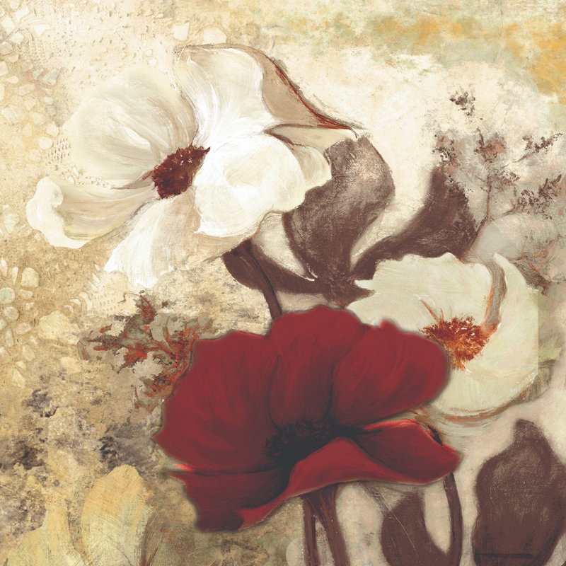 Neutral And Red Flower Bunch - Wrapped Canvas Painting, 30cm H x 30cm W x 3.8cm D