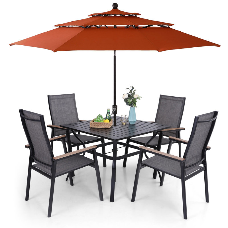 Alyah Square 6 - Piece 4 - Person 203.2Cm L Outdoor Table Set, Yes, Red