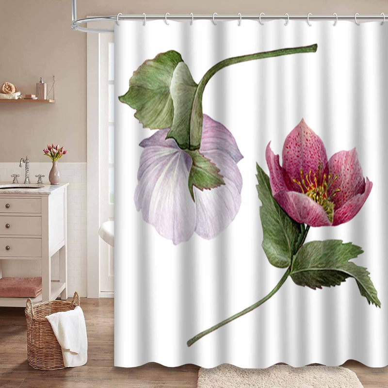 Rideau de douche avec 12 crochets Watercolor Hellebore, L 72 po x l 72 po