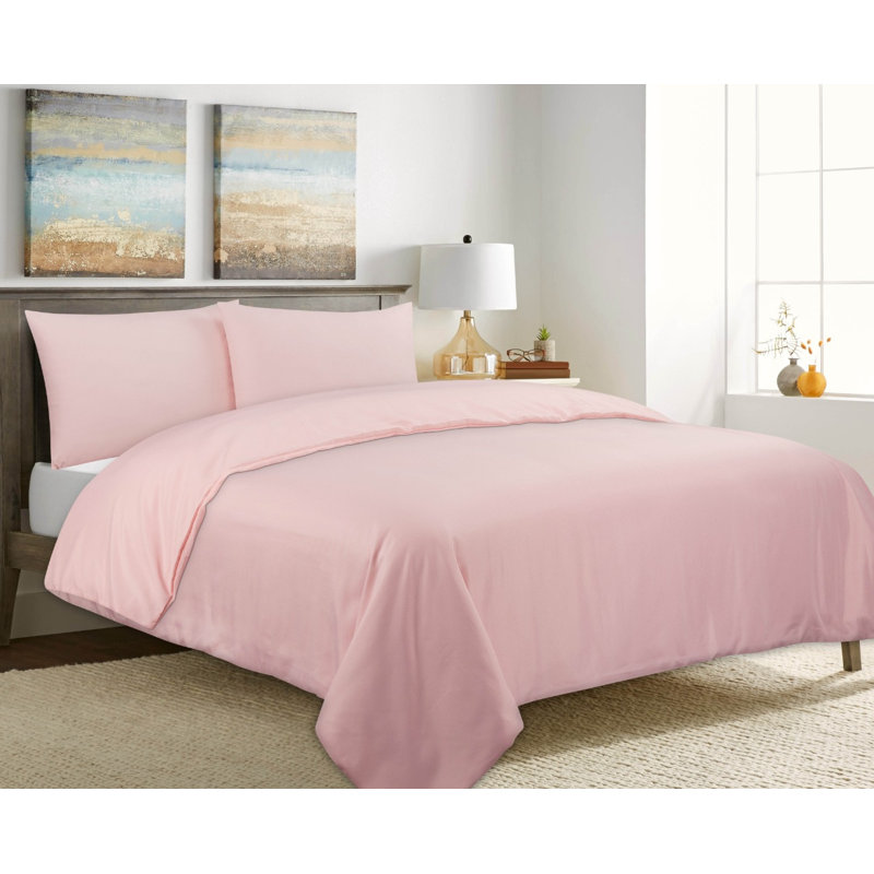 Ensemble de housse de couette , Housse de couette pour grand lit et 2 taies décor, Sel rose