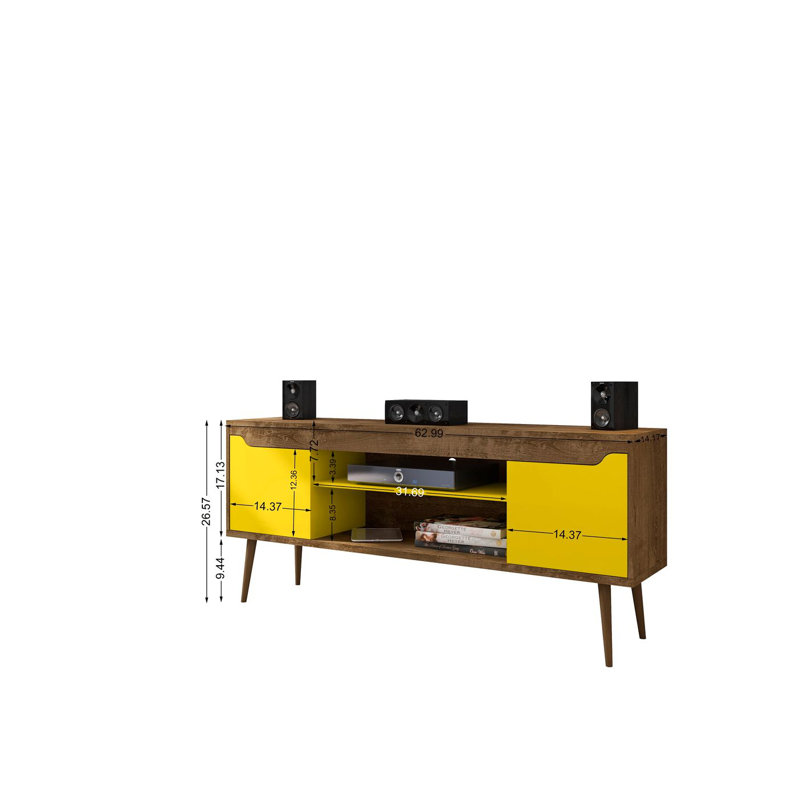 Delaini TV Stand for TVs up to 60", Rustic Brown/Yellow