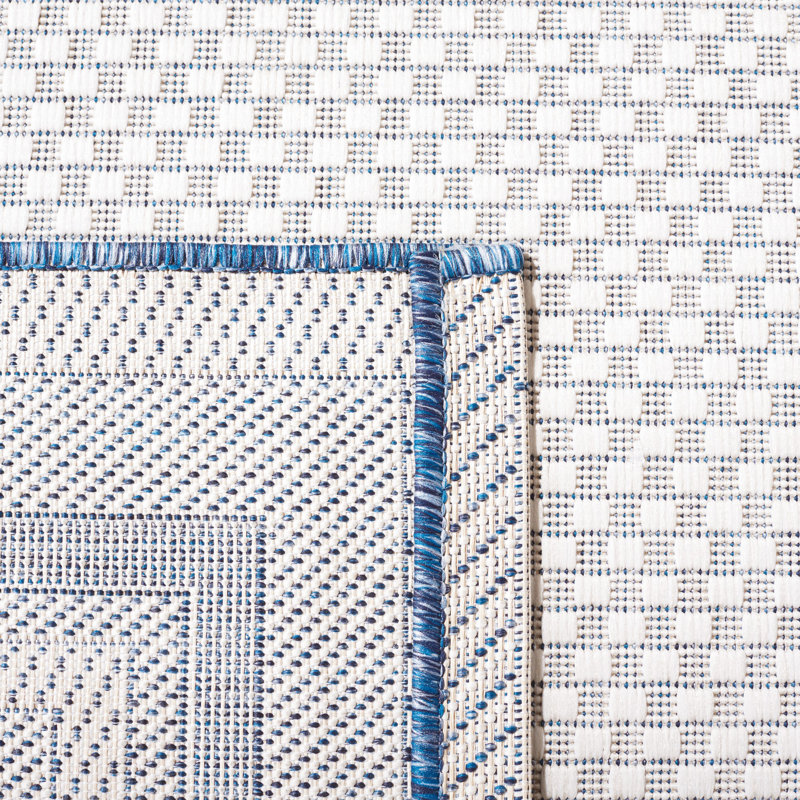 Chapa Machine Woven Striped Area Rug, Square 6'7", Ivory/Navy
